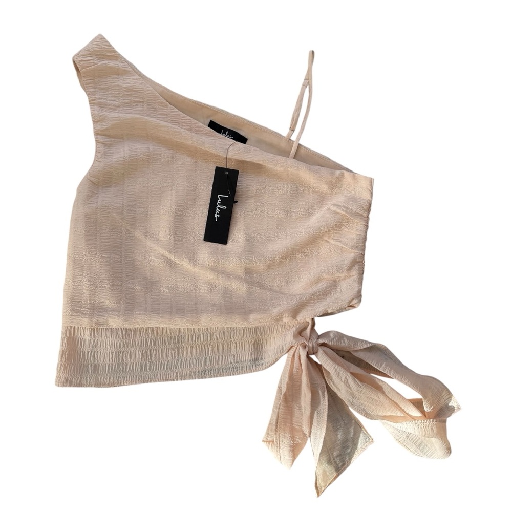 Lulu’s Women’s You Fancy Me Light Blush Side-Tie One-Shoulder Top Size S NWT